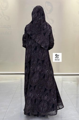 عبايه شغف بقماش شيفون هندي مشجر مع الطرحه