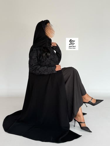 عبايه نايلا بتدخيل دانتيل جوبير كلوش بقماش اندنوسي...