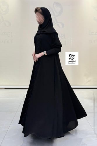 عبايه كوين دبل كلوش بقماش ملكي اسود بتدخيل تطريز م...