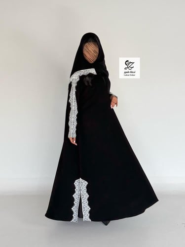 عبايه نوره بقماش كريب اندنوسي اسود فاحم بتدخيل كلف...