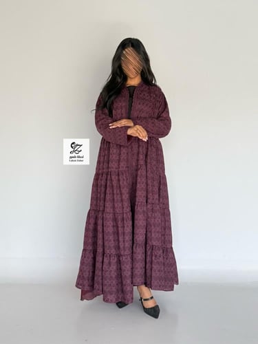 عبايه ركاما طبقات نص كلوش مبطن ربيانه عنابي