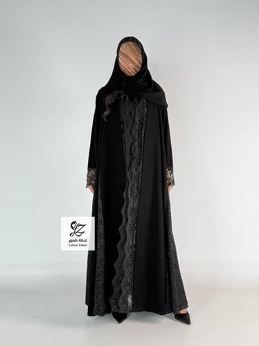 عبايه توق كلوش بقماش كريب اندونسي بتدخيل دانتيل