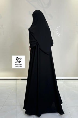 عبايه الماس دبل كلوش بقماش مكلي اسود بتدخيل تطريز...