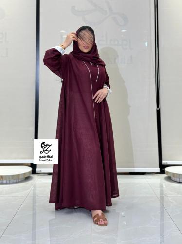 عبايه دبل كلوش بقماش لنن هندي عنابي