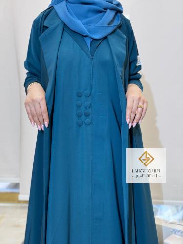 طقم عبايه بليزر مع فستان تركوازي