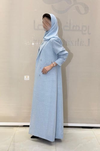 بليزر صيفي لون سماوي بقماش لنن هندي