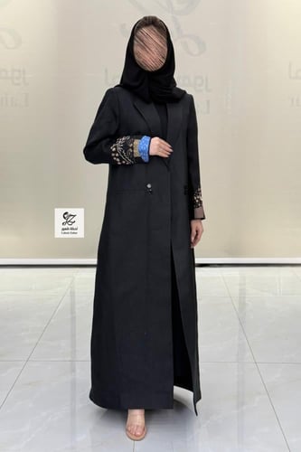 عبايه بليزر مبطنه بقماش لنن هندي بتطريز يدوي لون ا...