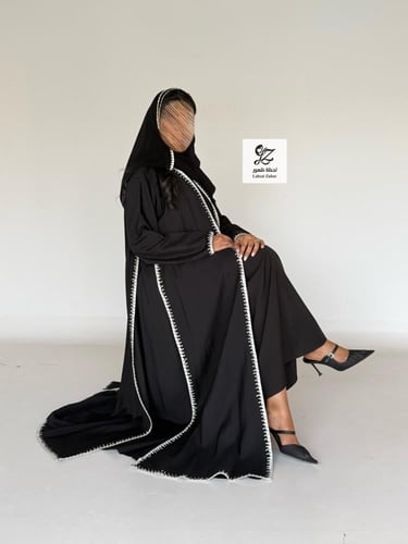 عبايه حور نص كلوش بقماش حرير ياباني بتدخيل تطريز ن...