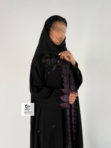 عبايه سحاب دبل كلوش بقماش ملكي بتطريز يدوي ناعم تط...