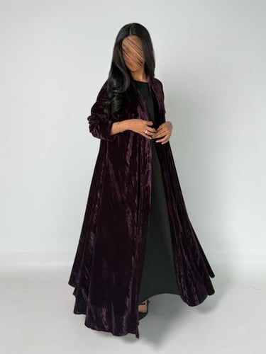 عبايه دبل كلوش بقماش مخمل كوري مكسر لون موف