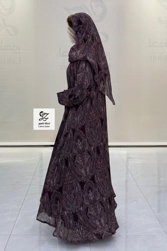 عبايه شغف بقماش شيفون هندي مشجر مع الطرحه