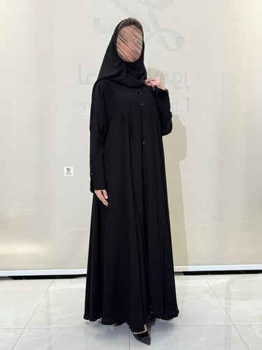 عبايه تربل كلوش بقماش ملكي اصلي اسود فاحم