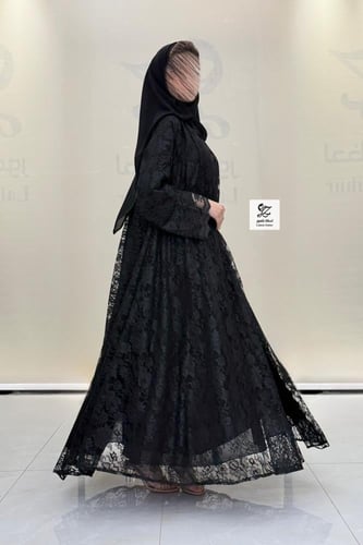 عبايه دبل كلوش بقماش دانتيل صيفي اسود