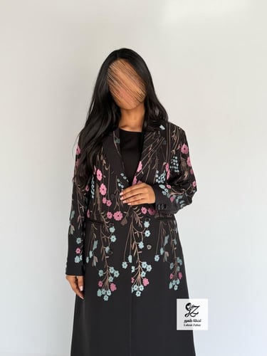 بليزر امينه بقماش باربي اسود بتطريز ناعم امام