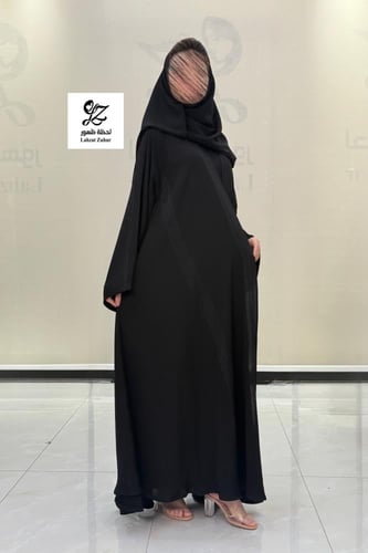 عبايه سودا دبل كلوش بقماش انترنت بتدخيل تطريز ناعم