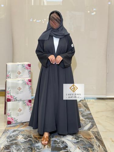 عبايه دبل كلوش كم وسيع بقماش بلاك بيري رمادي