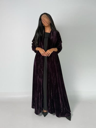 عبايه دبل كلوش بقماش مخمل كوري مكسر لون موف