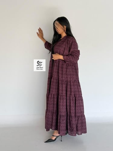 عبايه ركاما طبقات نص كلوش مبطن ربيانه عنابي