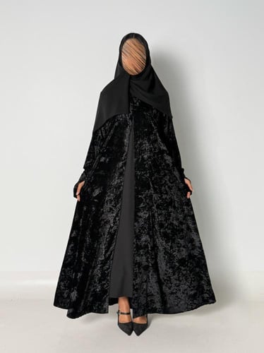 عبايه شوق نص كلوش بقماش مخمل ثلجي ناعم بفتحه اصبع...