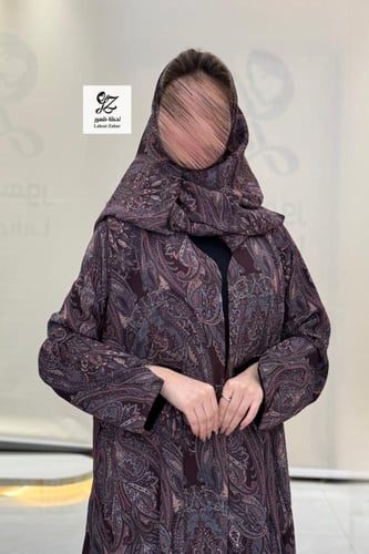 عبايه شغف بقماش شيفون هندي مشجر مع الطرحه