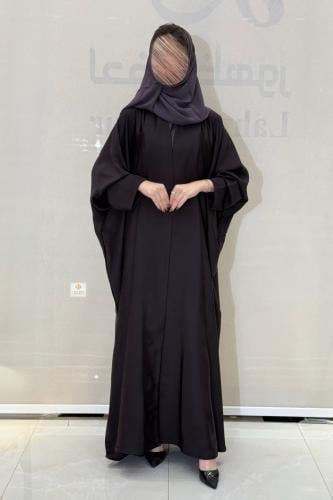 عبايه نص بشت فراشه بقماش حرير صيفي لون موف غامق