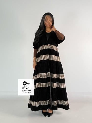 عبايه علاء كلوش طبقات بقماش مخمل كوري بني