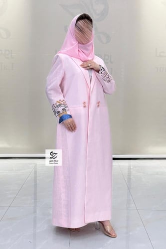 عبايه بليزر مبطنه بقماش لنن هندي بتطريز يدوي لون ب...