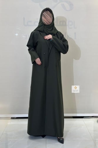 عبايه بليزر رسمي مبطنه بقماش كريب لون زيتي