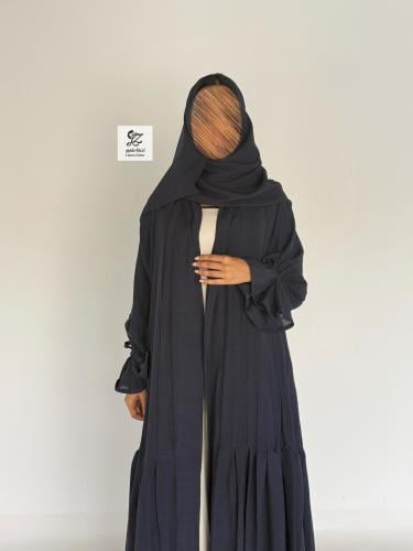 عبايه هيله بقماش لنن خفيف مبطن طبقات لون كحلي
