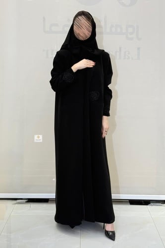 عبايه بليزر رسمي بقماش رموش اسود فاحم مبطن بتدخيلا...