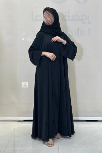 عبايه دبل كلوش صيفي بقماش حرير بلاك اسود