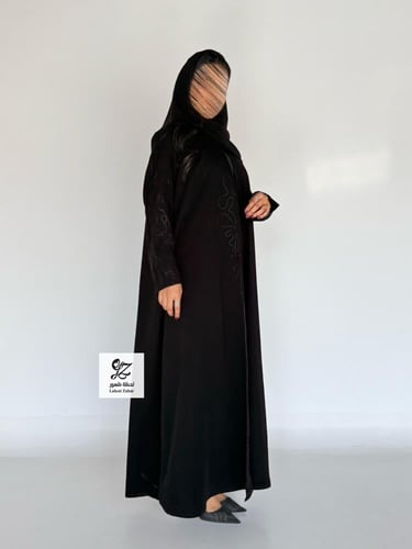 عبايه الماس بقماش سيراميك اسود تطريز اسود