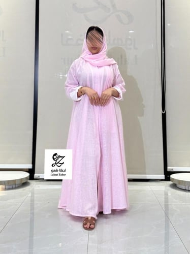 عبايه دبل كلوش بقماش لنن هندي بنك