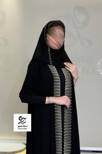 عبايه الماس دبل كلوش بقماش مكلي اسود بتدخيل تطريز...