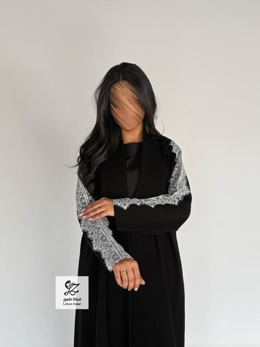 عبايه نوره بقماش كريب اندنوسي اسود فاحم بتدخيل كلف...