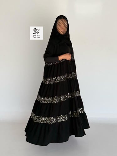 عبايه علاء الصيفيه بقماش ملكي اسود بتدخيل شيفون لم...