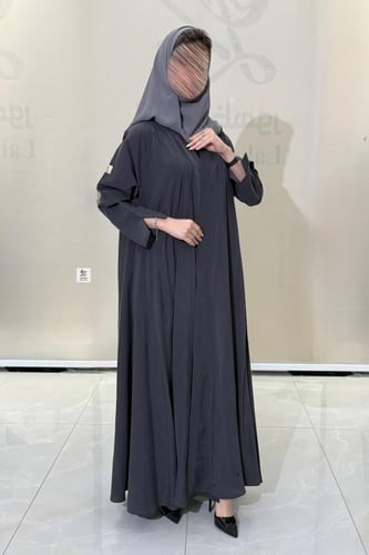 عبايه كلوش كامل بقماش حرير ياباني صيفي رمادي