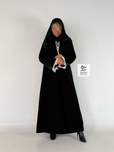 عبايه بليزر زنان مبطن بقماش اندنوسي بتدخيل دانتيل...