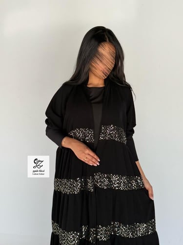 عبايه علاء الصيفيه بقماش ملكي اسود بتدخيل شيفون لم...