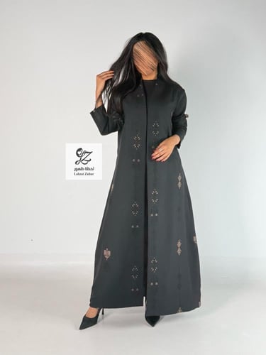 عبايه بليزر رسمي بقماش لنن هندي مطرز اسود