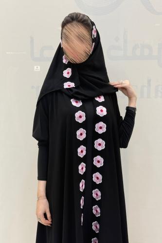 عبايه اضواء دبل كلوش بقماش ملكي اسود فاحم بتدخيلات...