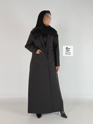 عبايه بليزر رسميه مبطنه بقماش لنن صيفي مع تطريز نا...