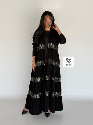 عبايه علاء الصيفيه بقماش ملكي اسود بتدخيل شيفون لم...