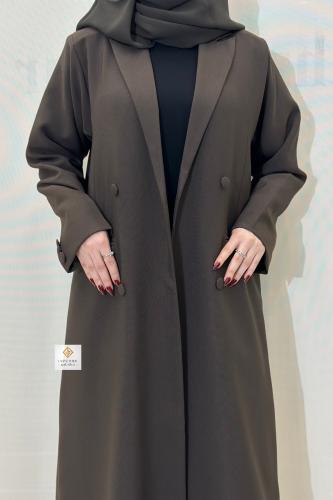 عبايه بليزر رسمي مبطنه بقماش كريب لون بني