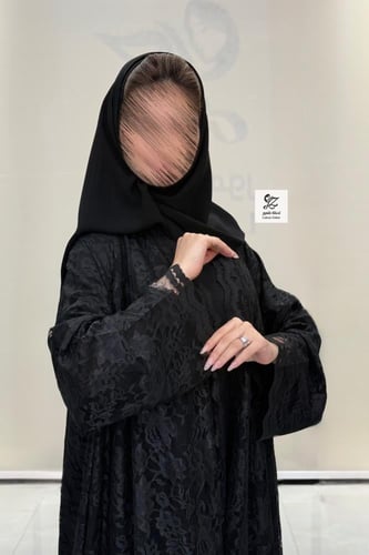 عبايه دبل كلوش بقماش دانتيل صيفي اسود