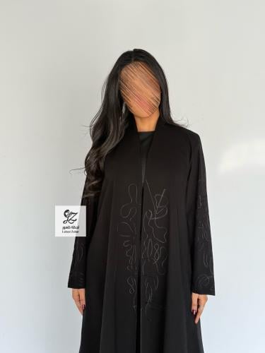 عبايه الماس بقماش سيراميك اسود تطريز اسود
