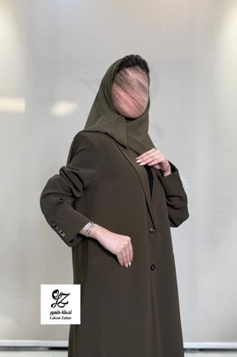 عبايه بليزر رسمي مبطنه بقماش رموش لون زيتي