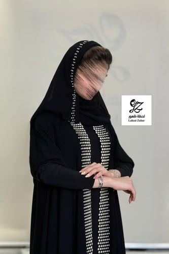 عبايه الماس دبل كلوش بقماش مكلي اسود بتدخيل تطريز...