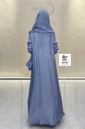 عبايه شهد كلوش بقماش لنن طبيعي لون سماوي