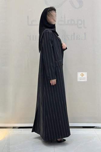 عبايه بليزر رسمي مبطنه بقماش لنن مخطط اسود